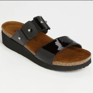 NAOT Black Patent Ashley Rhinestone Slip On Sandals